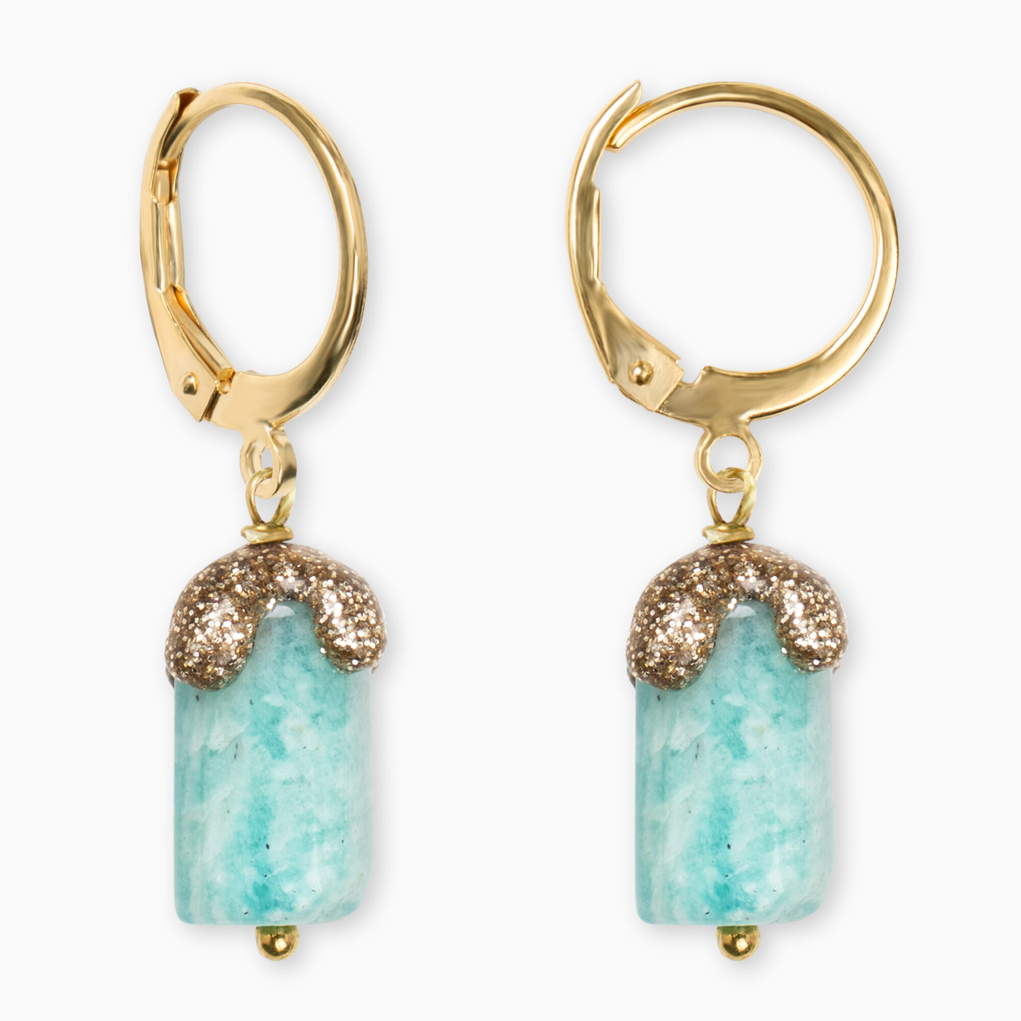 orecchini pendenti amazzonite oro argento fatto a mano artigianato