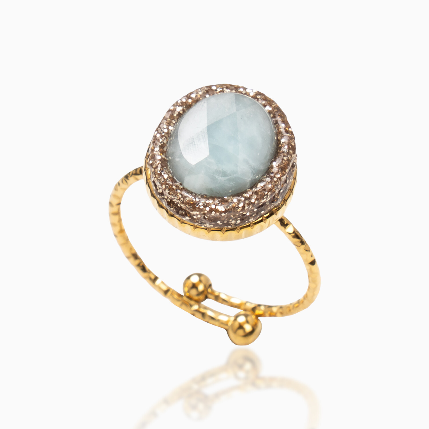 anello argento acciaio acquamarina fatto a mano artigianato regolabile