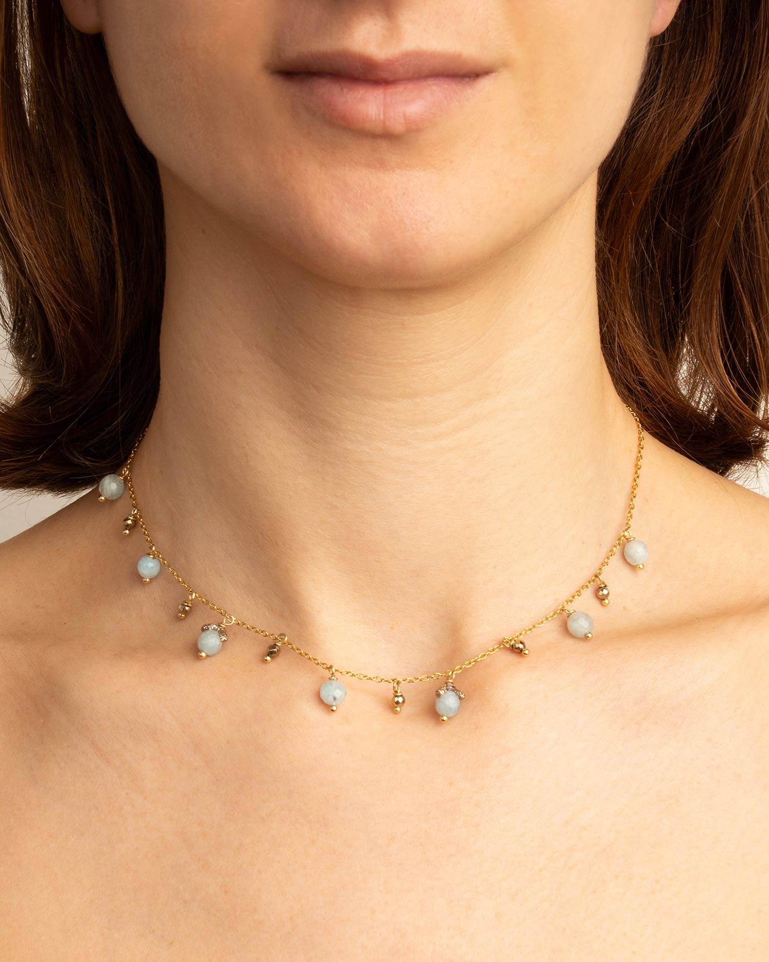collana charms acquamarina catena girocollo pietre argento oro