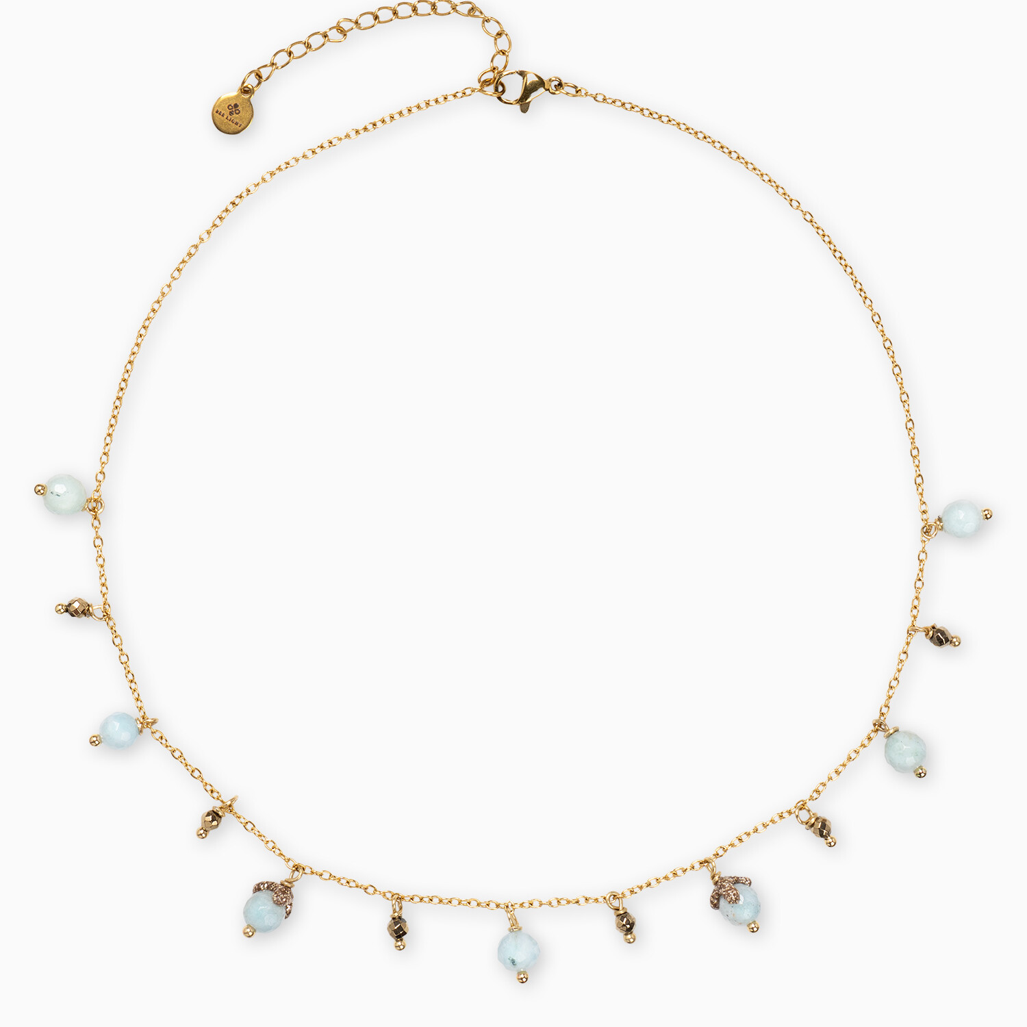 collana charms acquamarina catena girocollo pietre argento oro