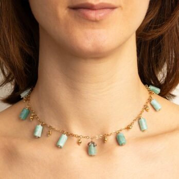 collana argento acciaio pietre naturali amazzonite girocollo