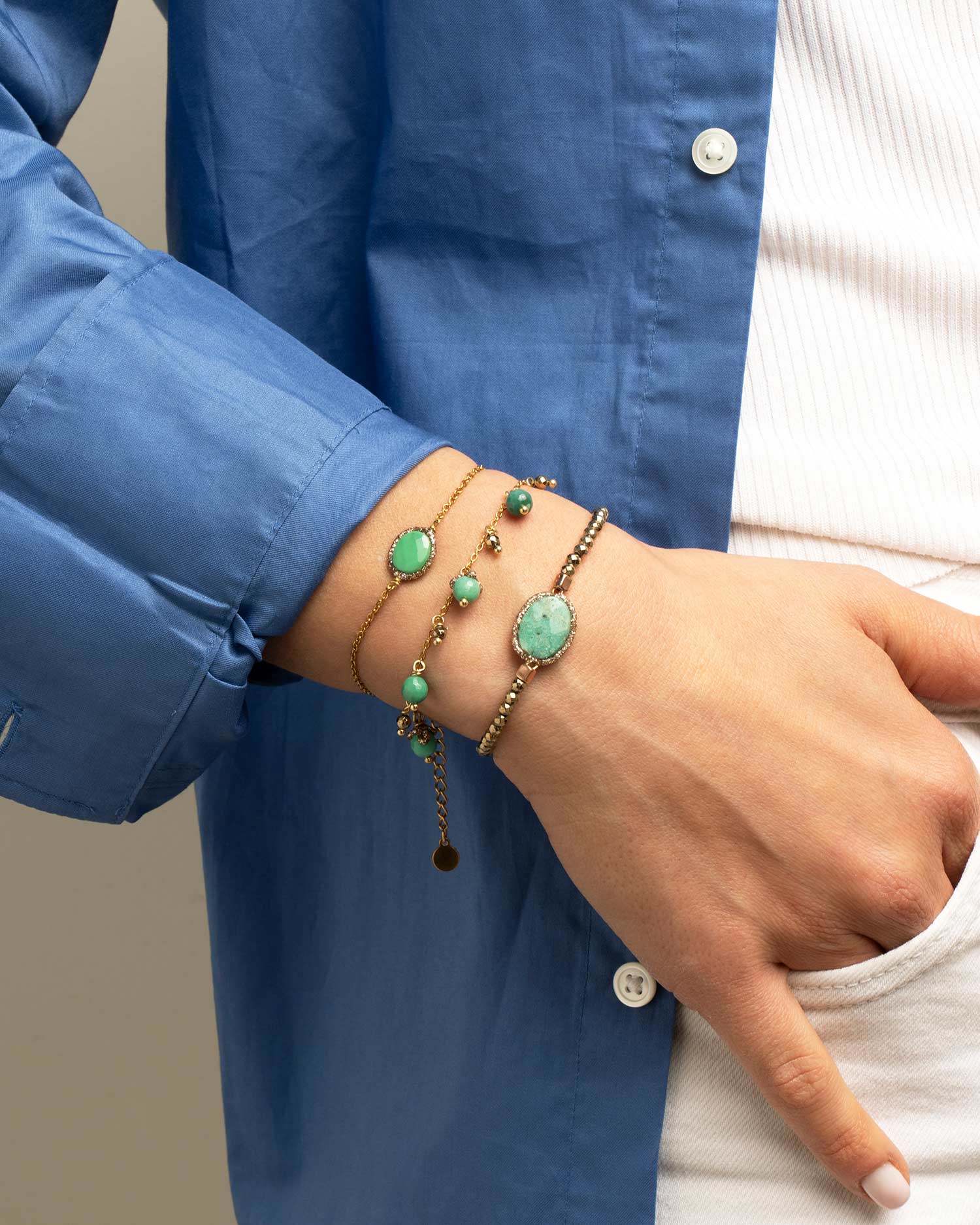 bracciale elastico crisoprasio verde fatto a mano