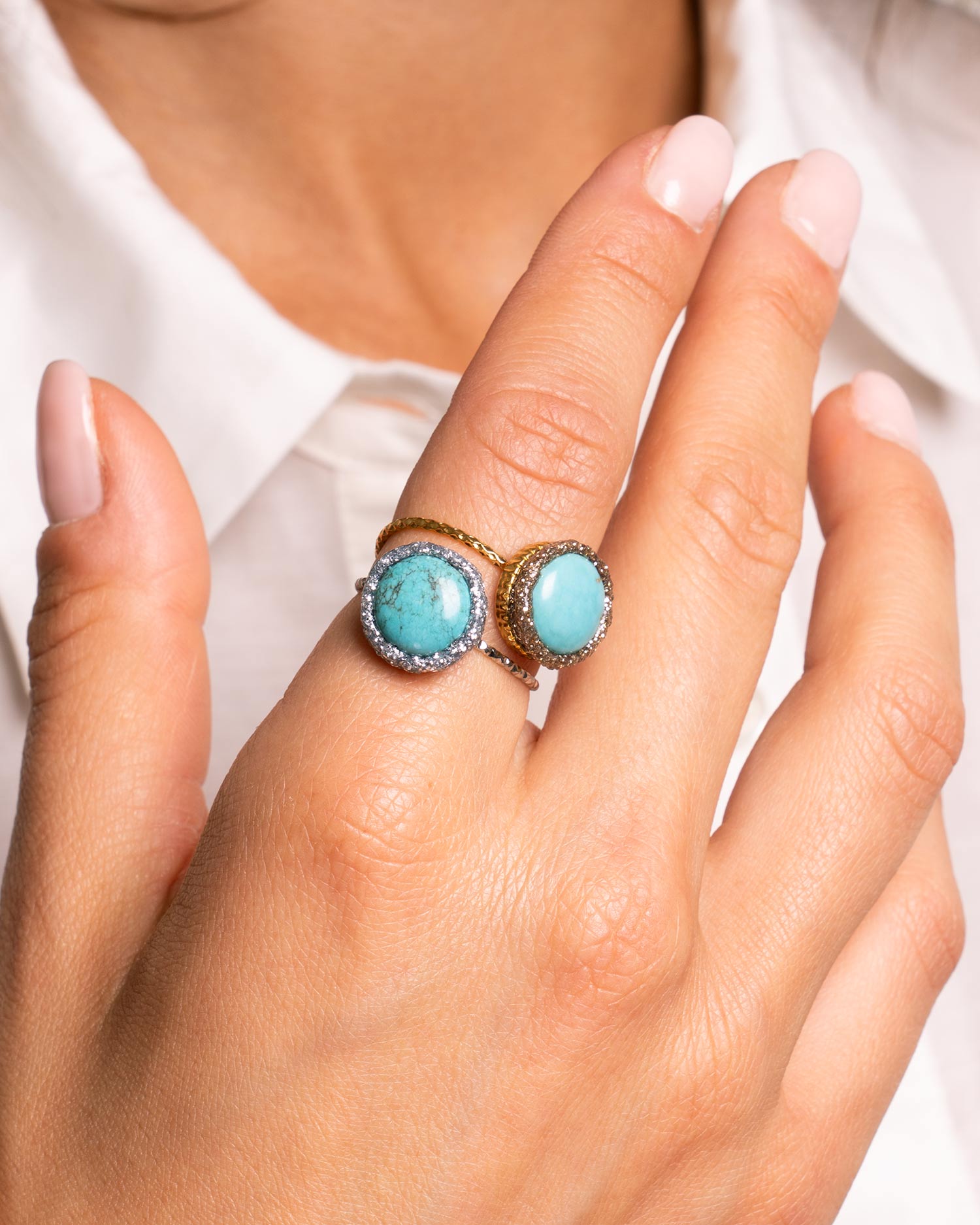 anello turchese pietre oro argento