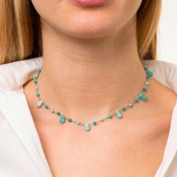 collana argento acciaio pietre naturali amazzonite girocollo