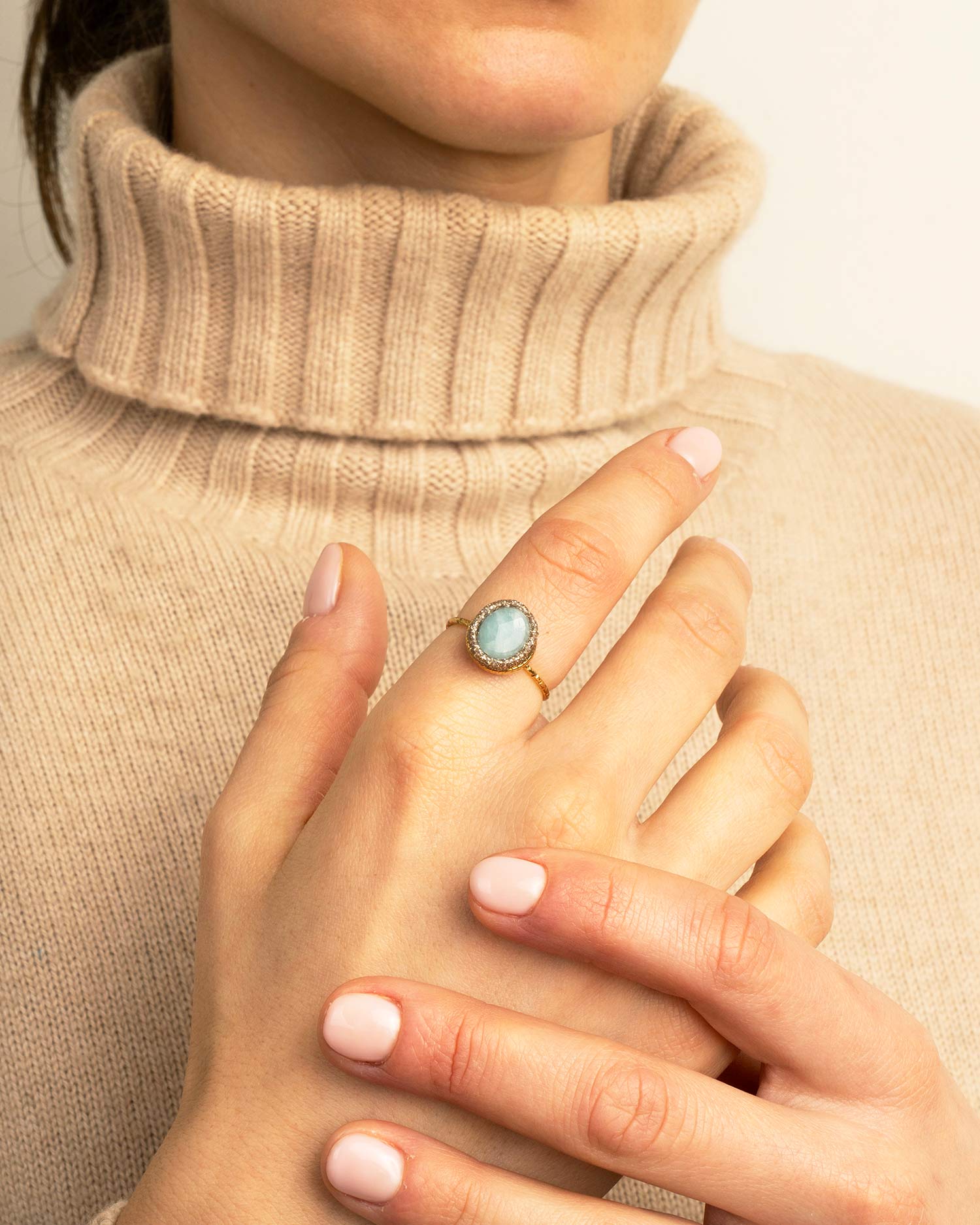 anello argento acciaio acquamarina fatto a mano artigianato regolabile