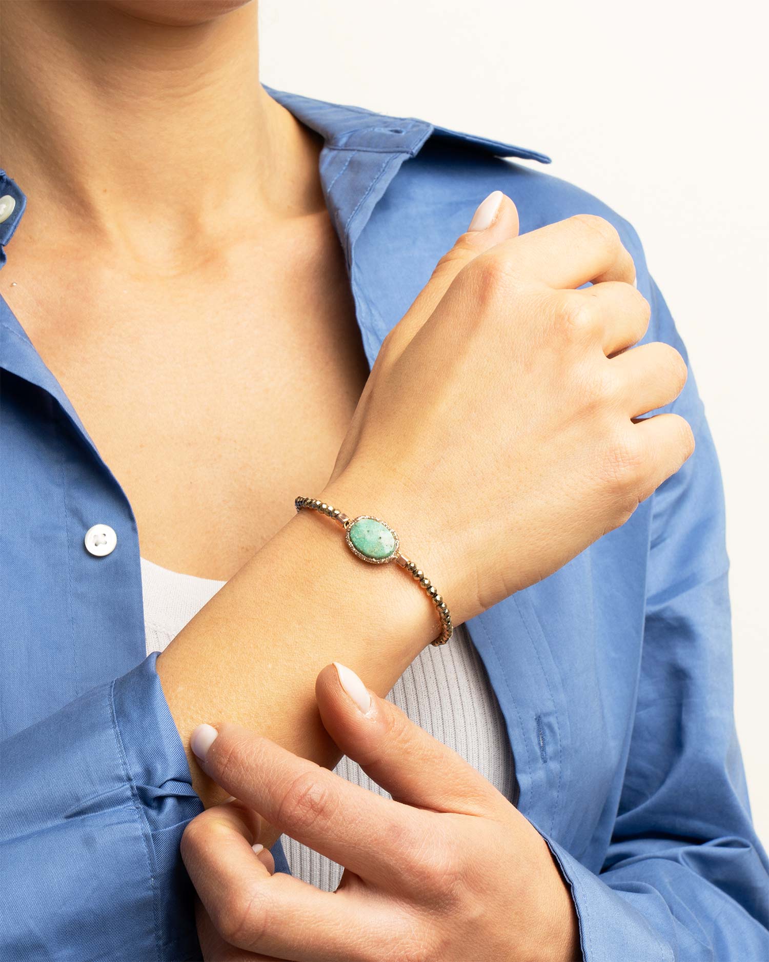 bracciale elastico crisoprasio verde fatto a mano